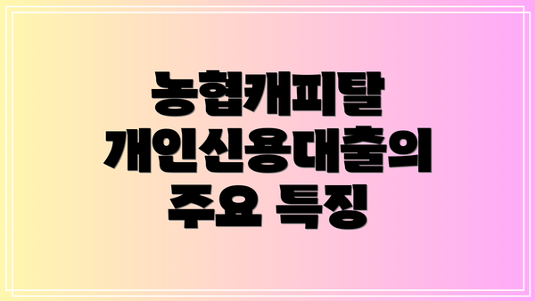 농협캐피탈 개인신용대출의 주요 특징