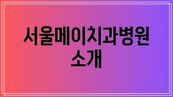 서울메이치과병원 소개