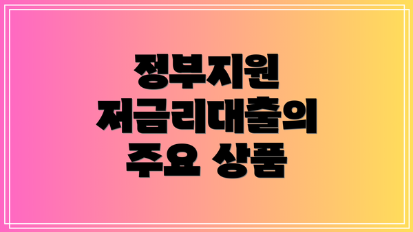 정부지원 저금리대출의 주요 상품